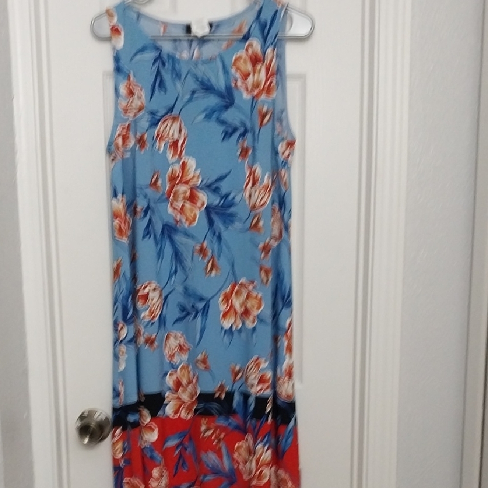 Floral Sleeveless Dress - Blue and Orange